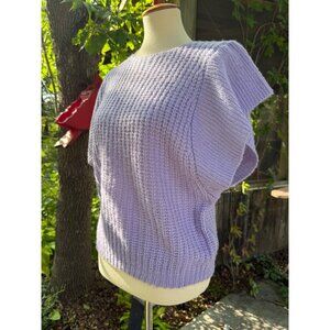 70s 80s Lavender Knit Top Batwing Cap Flutter Sleeve Crew Neck Handmade
